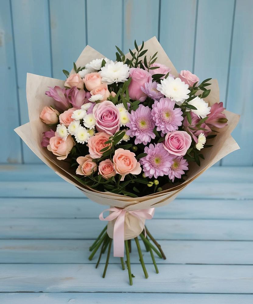 Букет цветов из: Хризантемы, Розы и Альстромерии в Крестцах