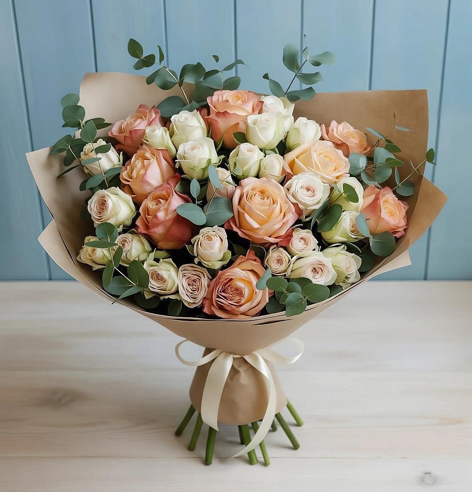 Букет цветов из: Альстромерии и Розы в Крестцах