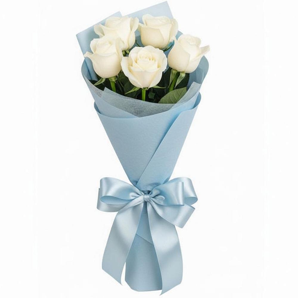 Букет 5 Белых роз Проуд в Крестцах