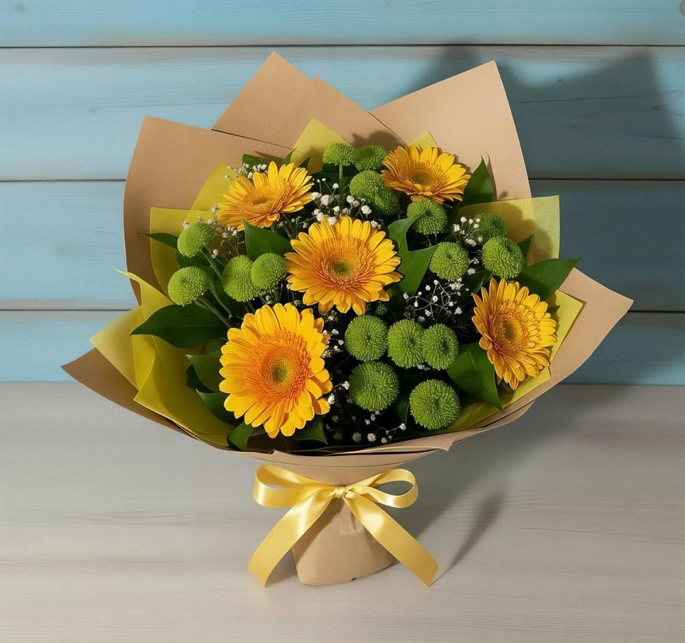 Букет цветов из: Герберы и Хризантемы в Крестцах