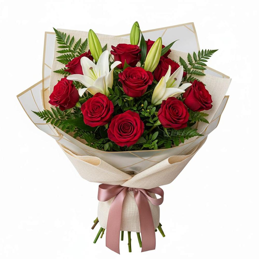 Букет цветов из: Лилии и Розы в Крестцах