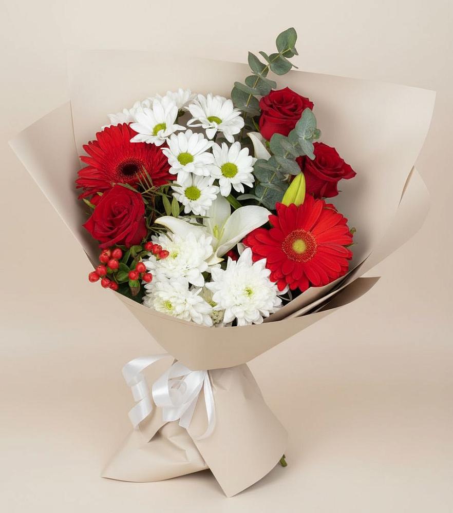 Букет цветов из: Розы, Хризантемы, Герберы и Лилии в Крестцах