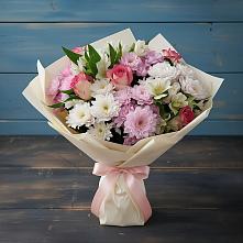 Букет цветов из:  Хризантемы, Альстромерии и Розы в Крестцах