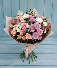 Букет цветов из:  Хризантемы, Розы и Альстромерии в Крестцах